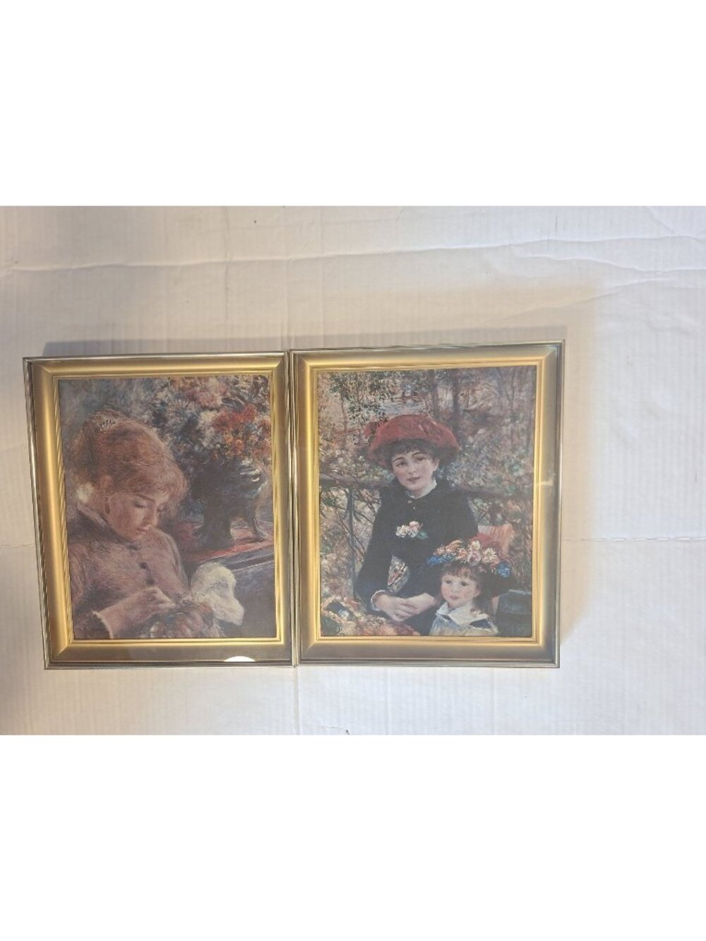 Pair Of Framed Renoir Prints: "Two Sisters" & "Young Woman Sewing" With Gold-Ton